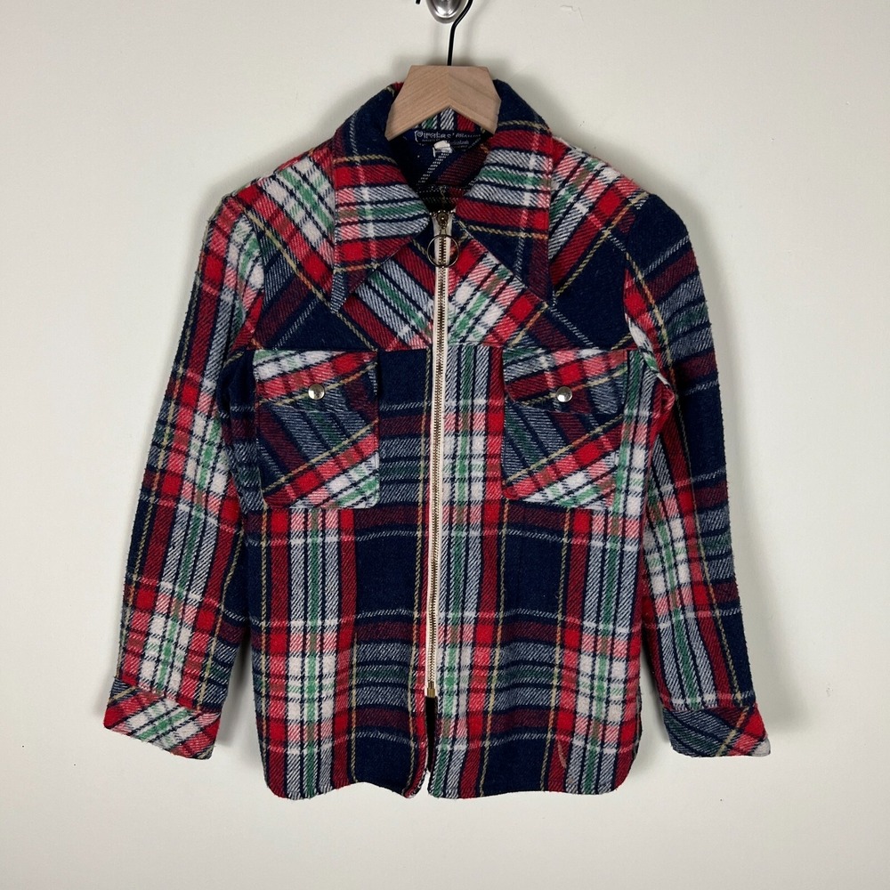 Vintage 70s Pirate's Cove Wool Blend Full Zip Plaid Flannel Jacket Women's Small